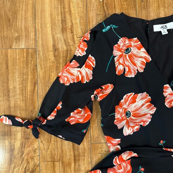 JACK Women’s Floral Black Pink Jumpsuit Jumper Wide Leg Short Sleeve Size Small - Picture 2 of 11